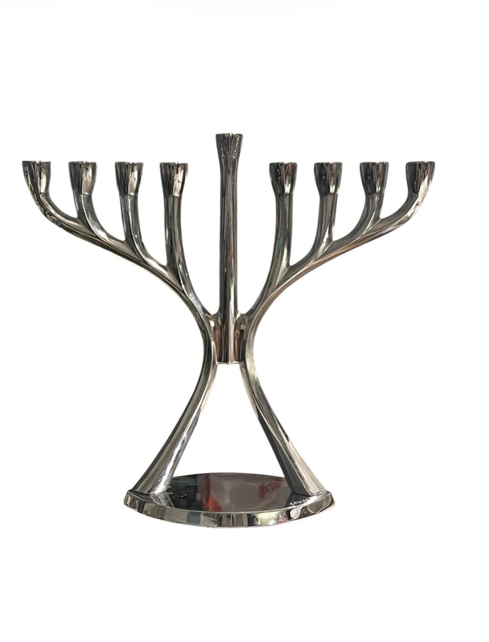 Modern Contemporary Aluminum Hanukkah Menorah Metal Silvertone